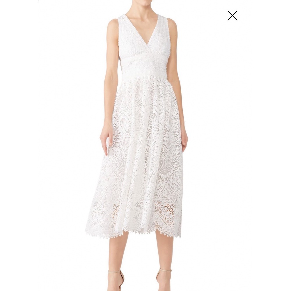 Shoshanna Midnight Christabella White Lace Bridal Midi Dress Size 12